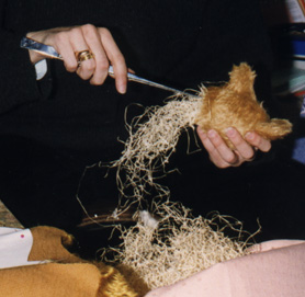 Rembourrage d'un ours avec de la paille de bois